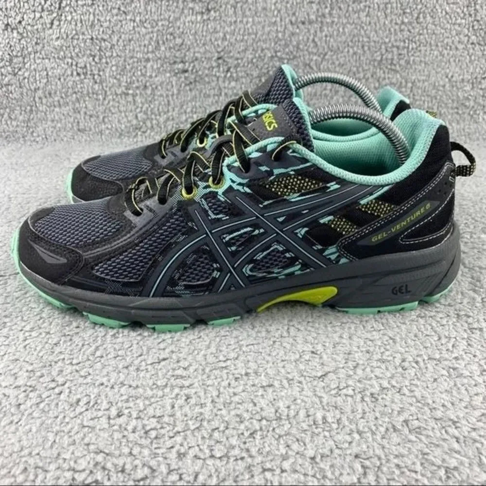 Asics shoes gel-venture 6 Womens 11 Running Sneakers Black Green Lace Up Hiking - Picture 4 of 12